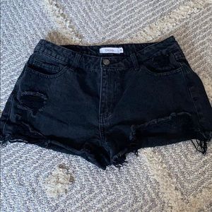 Black denim shorts